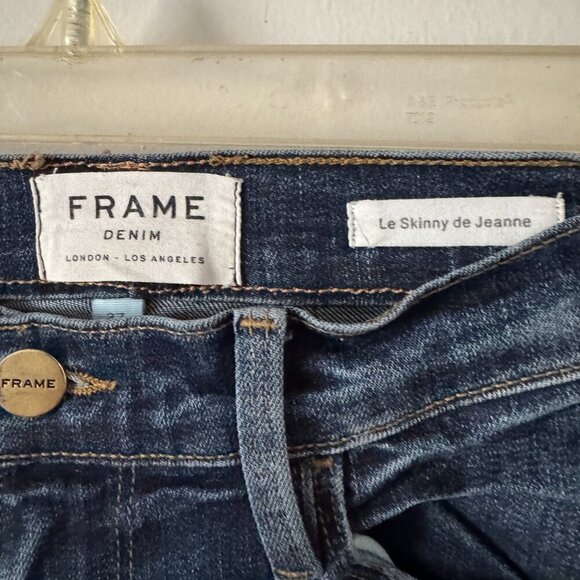 🦋 FRAME Le Skinny de Jeanne Jeans Cascade Hem Meyer Dark Wash 27 Raw Hem Casual - Picture 3 of 9